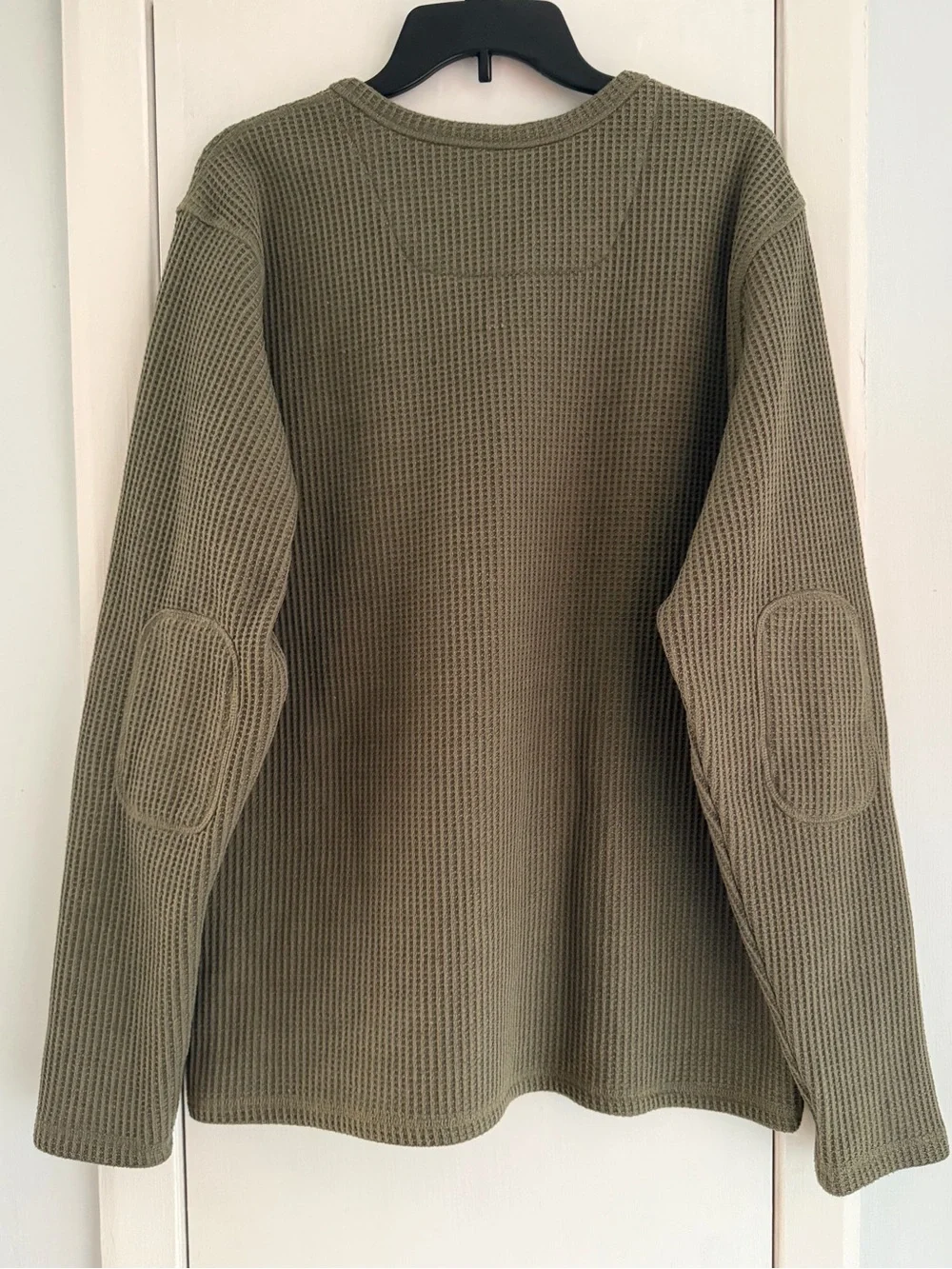 Columbia Olive Waffle-Knit Crewneck Sweater with Henley Placket
